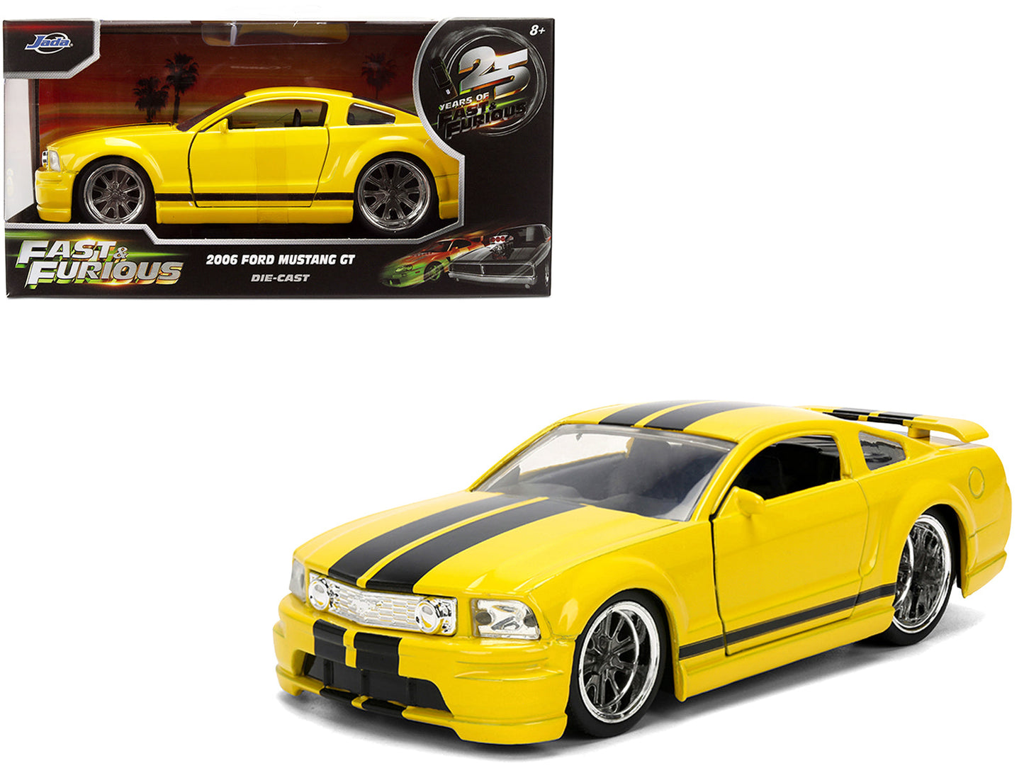 2006 Ford Mustang GT Yellow with Black Stripes "Fast & Furious 25 Years" Series 1/32 Diecast Model Car