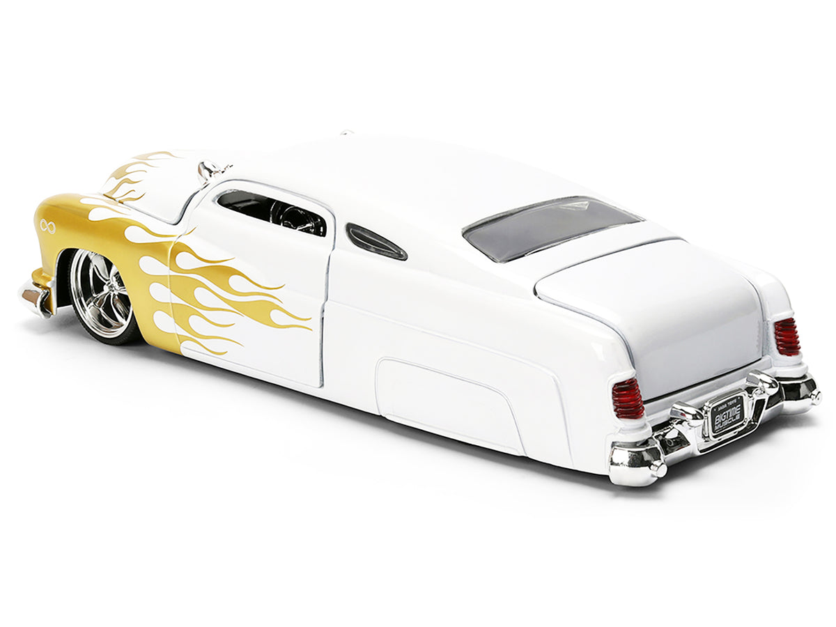 1951 Mercury Coupe White with Gold Flames "Bigtime Muscle" Series 1/24 Diecast Model Car