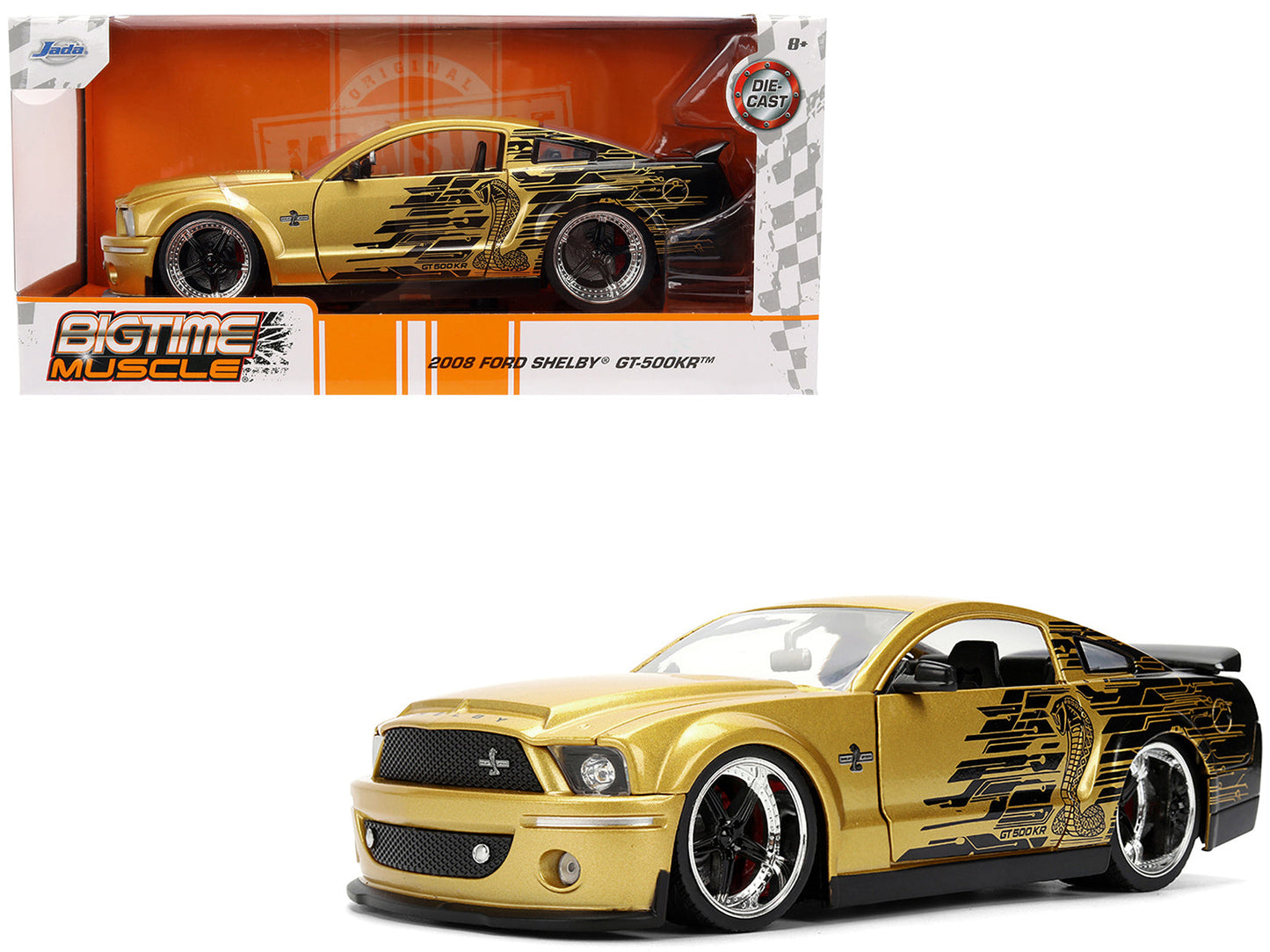 2008 Ford Shelby Mustang GT-500KR Gold Metallic and Black with Graphics "Bigtime Muscle" Series 1/24 Diecast Model Car