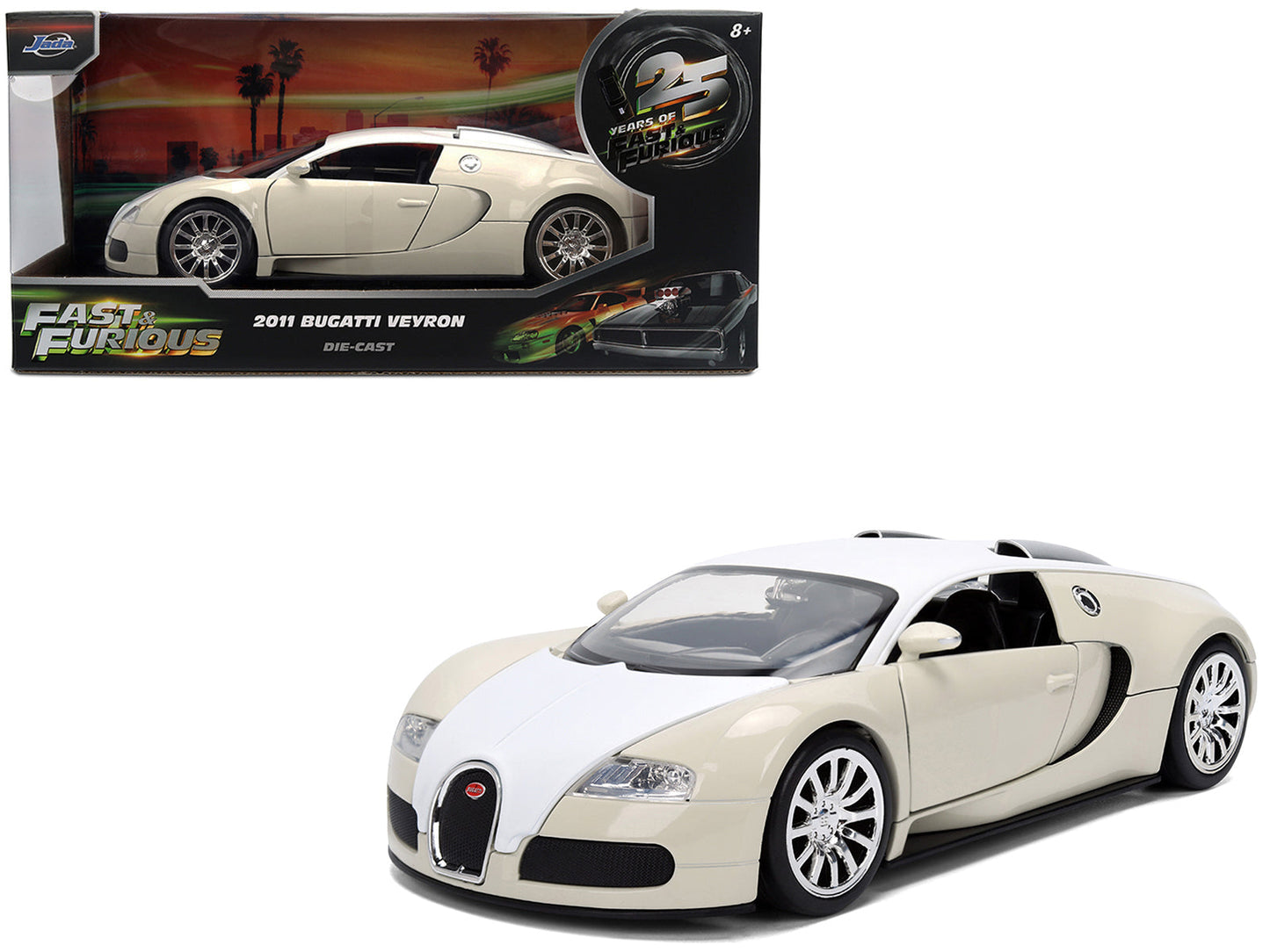 2011 Bugatti Veyron White and Tan "Furious 7" (2015) Movie "25 Years of Fast & Furious" Series 1/24 Diecast Model Car