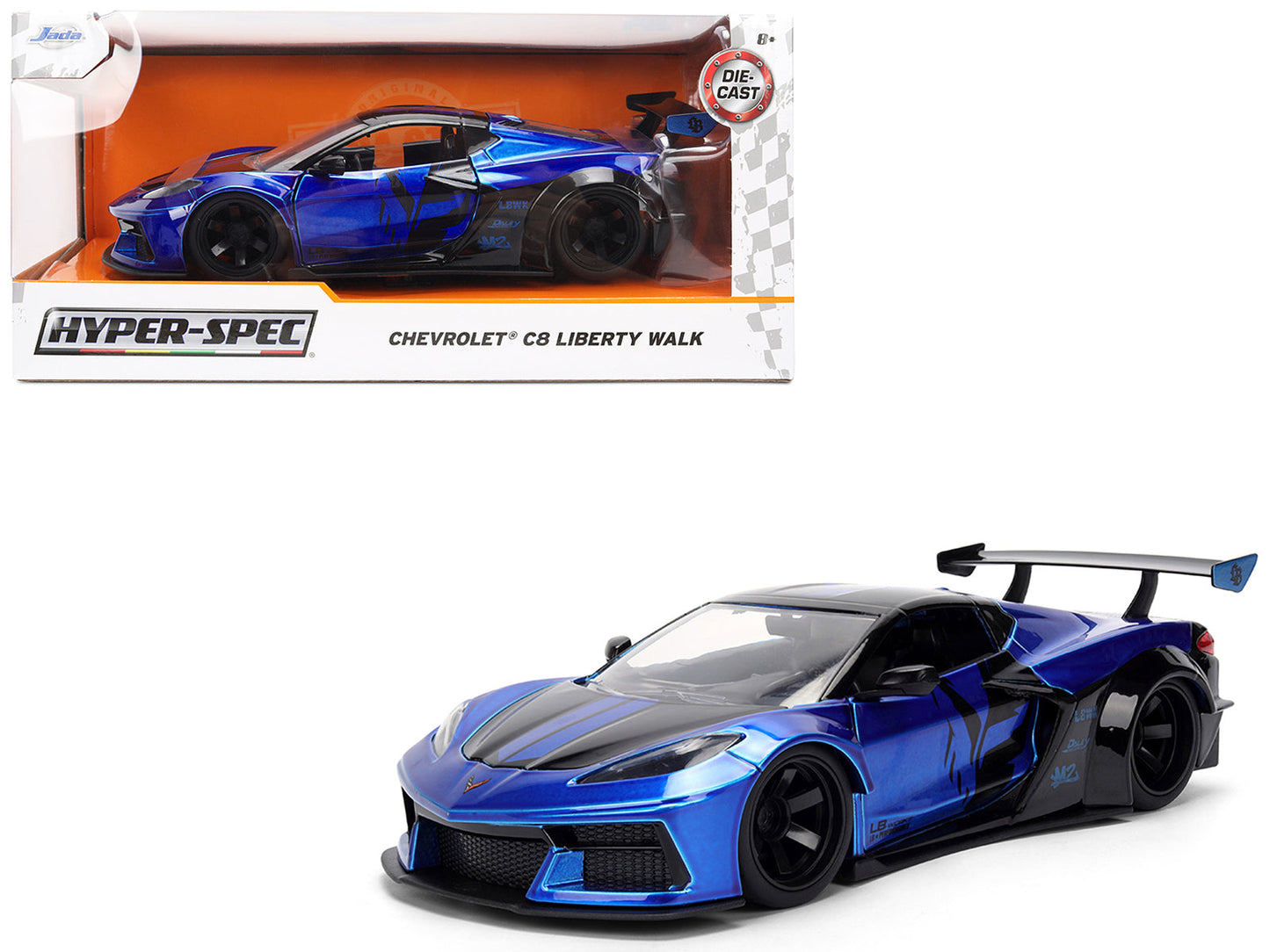 Chevrolet Corvette C8 "Liberty Walk" Candy Blue and Black "Hyper-Spec" Series 1/24 Diecast Model Car