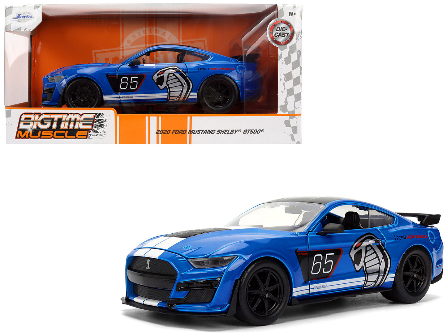 2020 Ford Mustang Shelby GT500 #65 "Ford Performance" Blue with Black Top and White Stripes "Bigtime Muscle" Series 1/24 Diecast Model Car