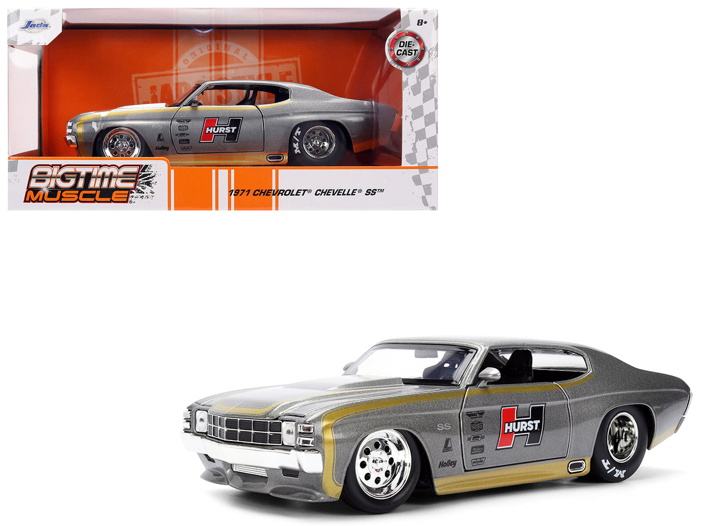 1971 Chevrolet Chevelle SS "Hurst" Gray Metallic with Gold Stripes "Bigtime Muscle" Series 1/24 Diecast Model Car