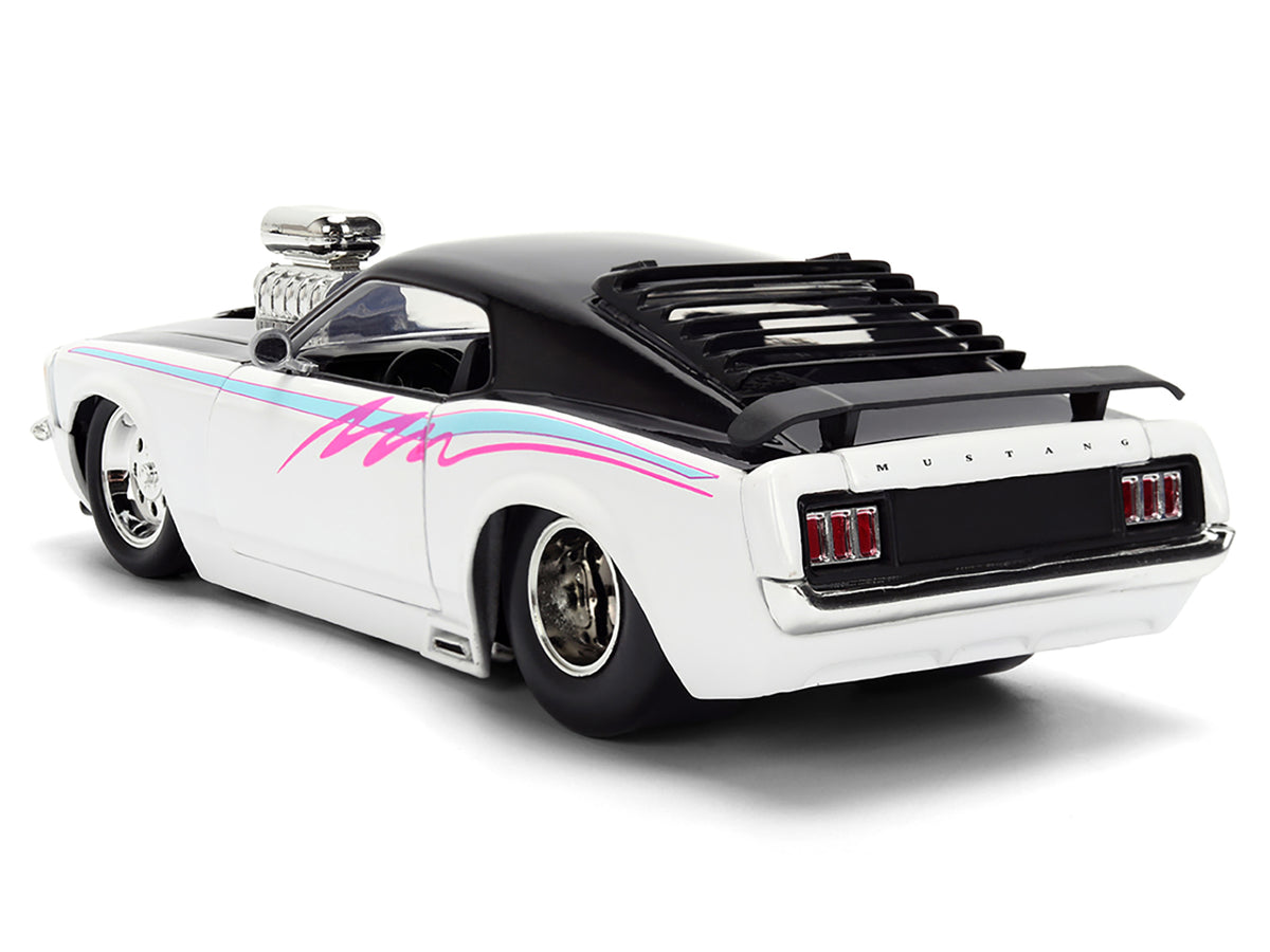 1970 Ford Mustang Boss 429 Black and White with Graphics "Bigtime Muscle" Series 1/24 Diecast Model Car