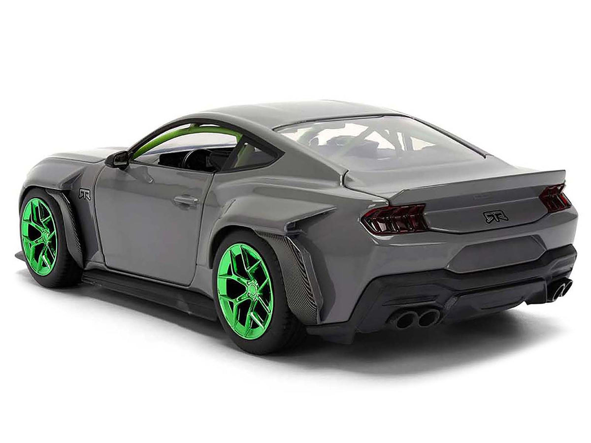 2024 Ford Mustang RTR Gray with Green Wheels "Bigtime Muscle" Series 1/24 Diecast Model Car