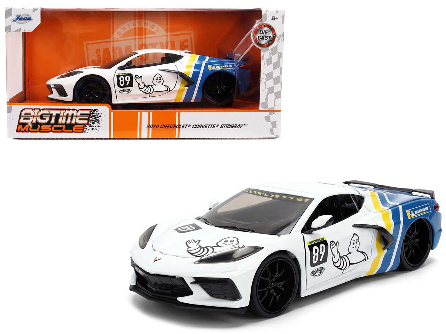 2020 Chevrolet Corvette Stingray C8 #89 "Michelin" White with Yellow and Blue Stripes "Bigtime Muscle" Series 1/24 Diecast Model Car