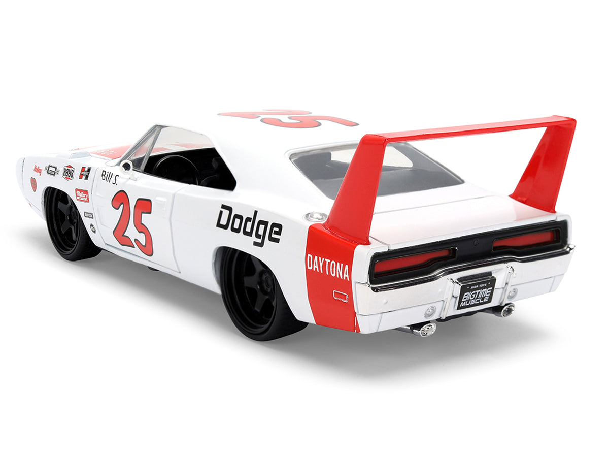 1969 Dodge Charger Daytona #25 White with Red Stripes "Bigtime Muscle" Series 1/24 Diecast Model Car