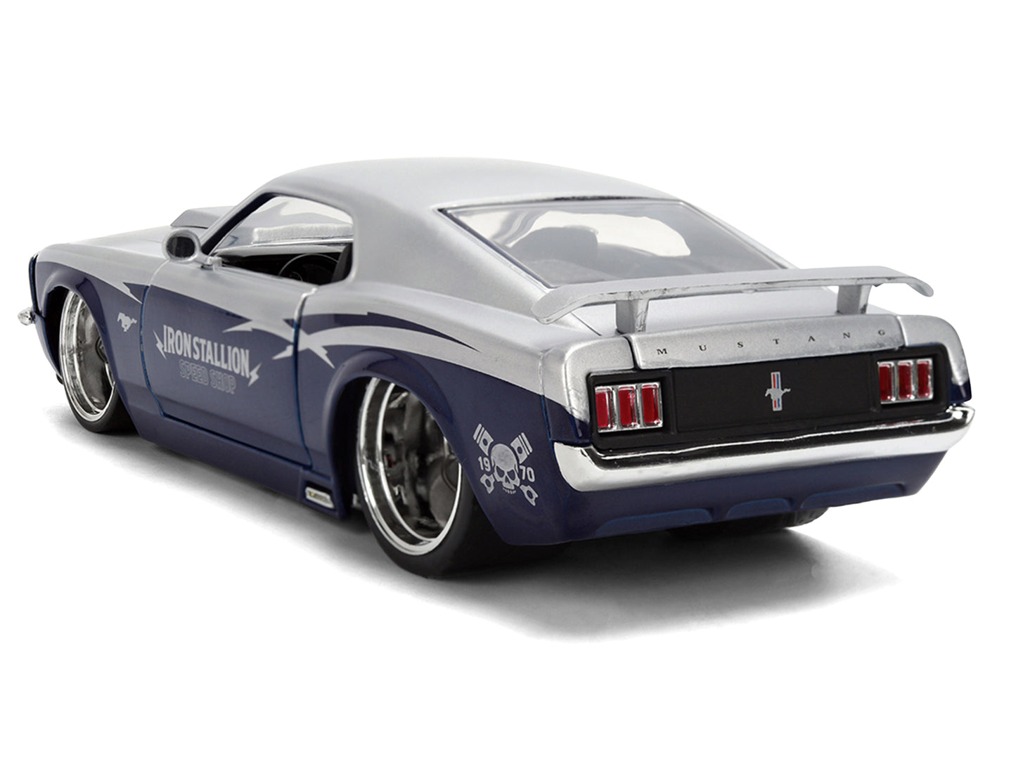 1970 Ford Mustang Boss 429 "Iron Stallion Speed Shop" Silver and Dark Blue Metallic "Bigtime Muscle" Series 1/24 Diecast Model Car