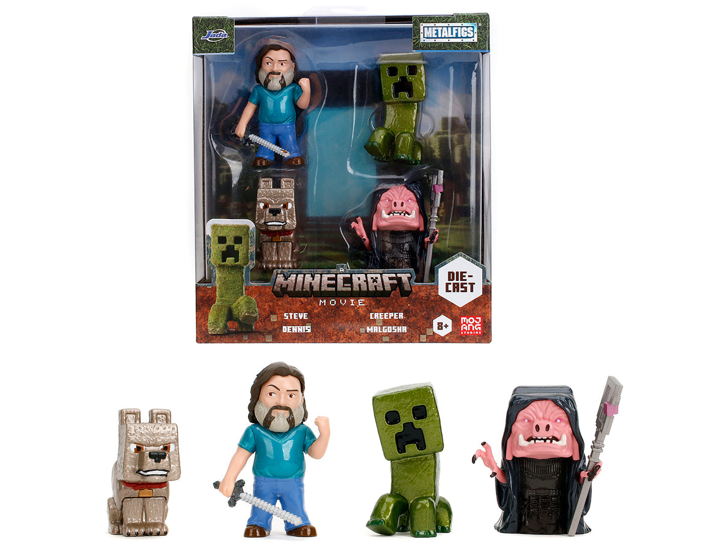 Set of 4 Diecast Figures "A Minecraft Movie" (2025) Movie "Metalfigs" Series Diecast Models