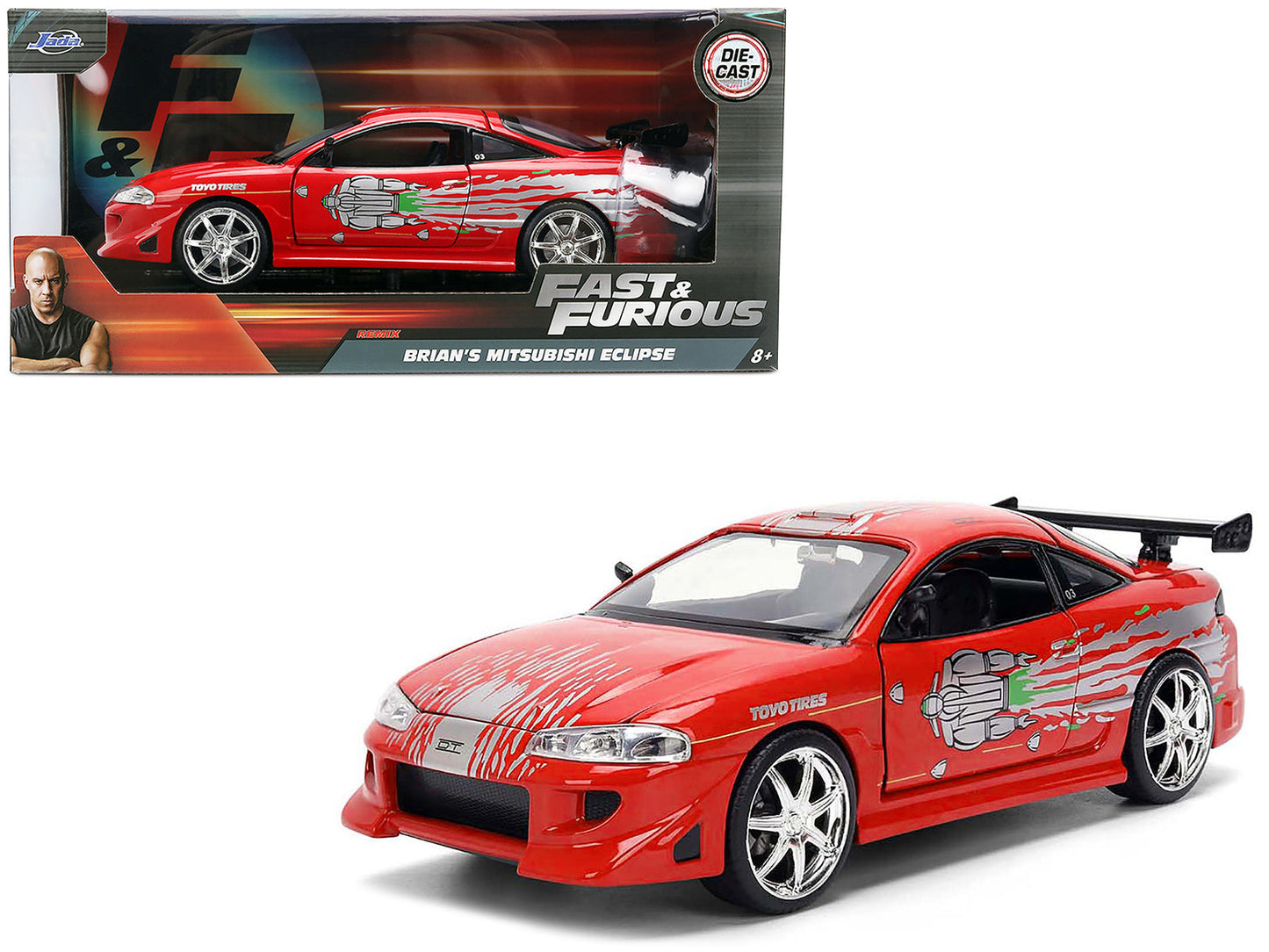 Brian's Mitsubishi Eclipse Red with Graphics Remix "The Fast and The Furious" (2001) Movie "Fast & Furious" Series 1/24 Diecast Model Car