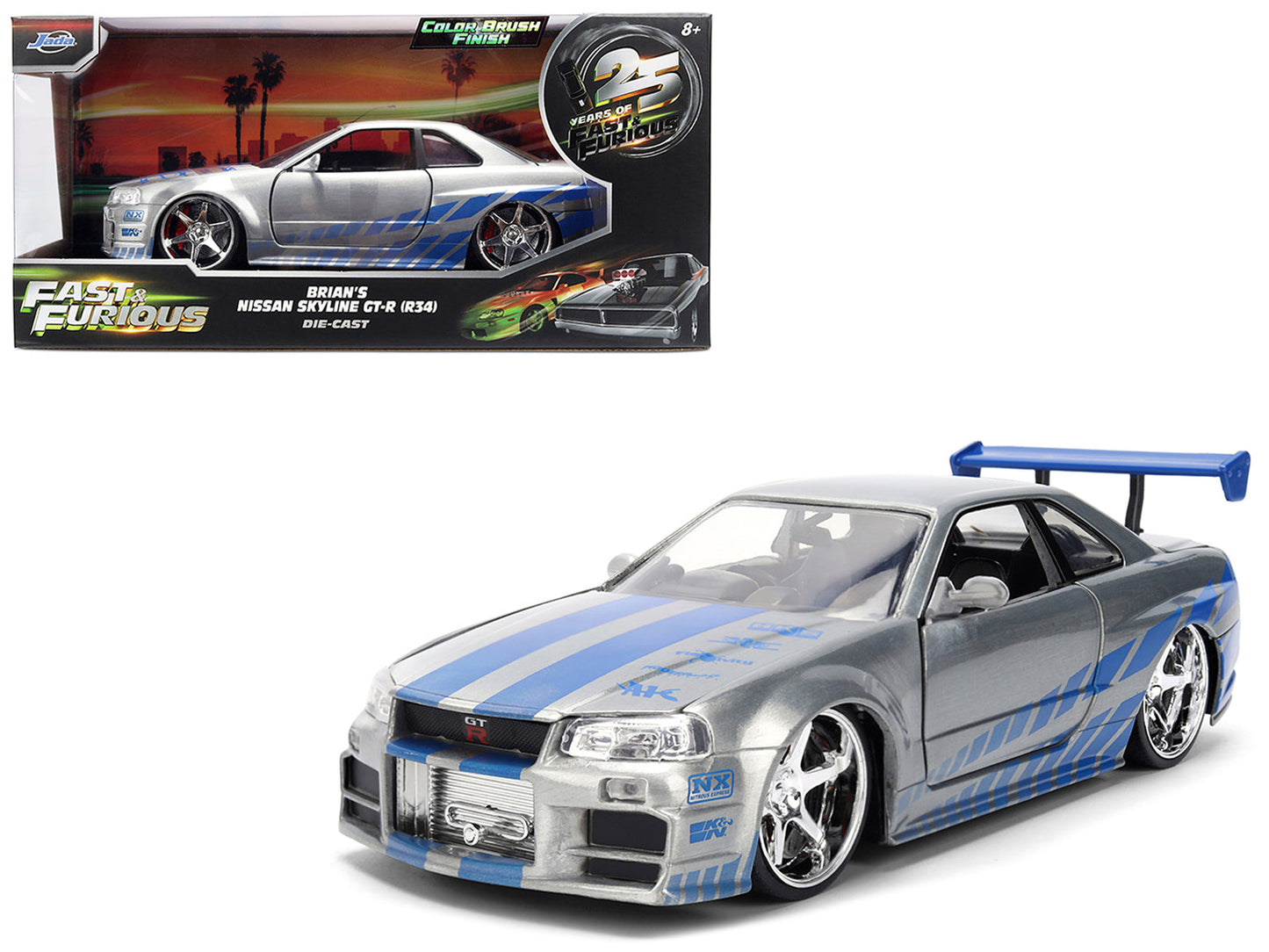 Brian's Nissan Skyline GT-R (R34) RHD (Right Hand Drive) Brush Finish "2 Fast 2 Furious" (2003) Movie 25 Years of Fast & Furious Anniversary 1/24