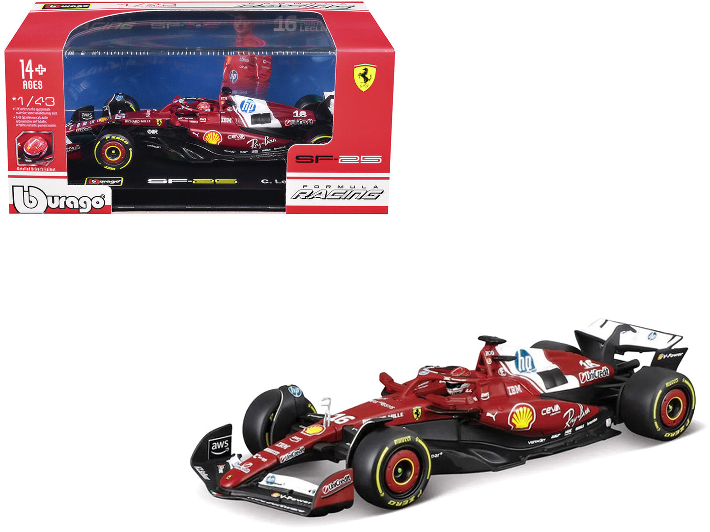 Ferrari SF-25 #16 Charles Leclerc Formula One F1 "World Championship" (2025) with Display Case 1/43 Diecast Model Car