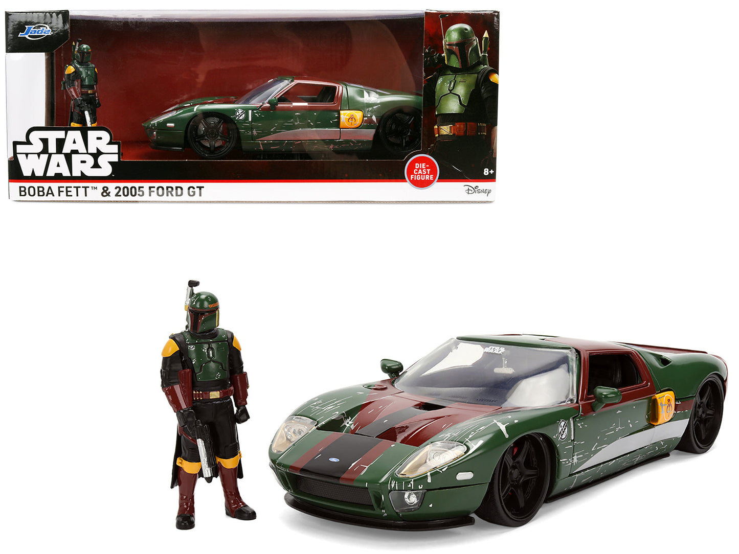2005 Ford GT Green (Weathered) with Graphics and Boba Fett Figure "Star Wars" Franchise "Hollywood Rides" Series 1/24 Diecast Model Car