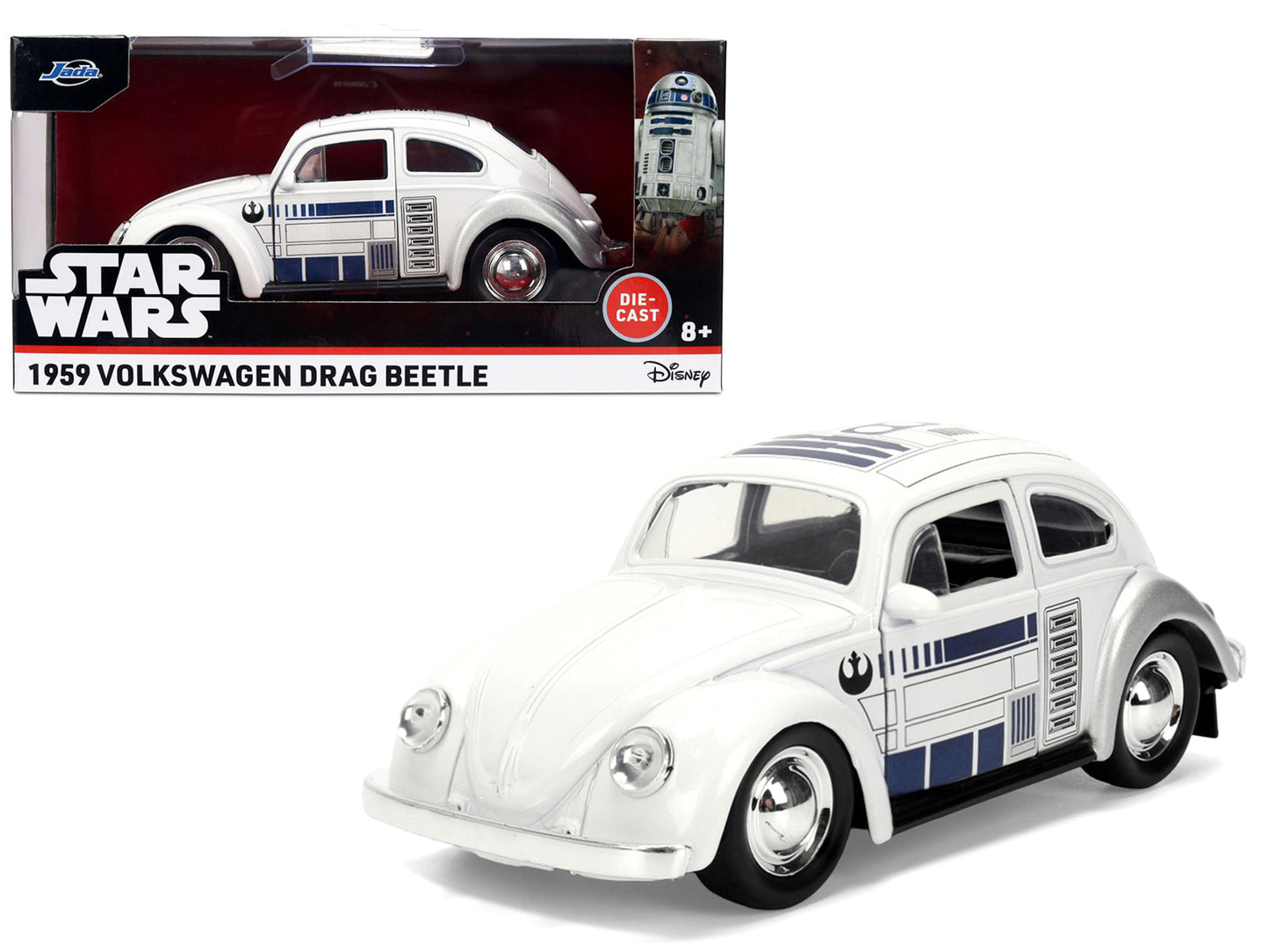 1959 Volkswagen Beetle "R2-D2" Livery White with Graphics "Star Wars" Franchise "Hollywood Rides" Series 1/32 Diecast Model Car
