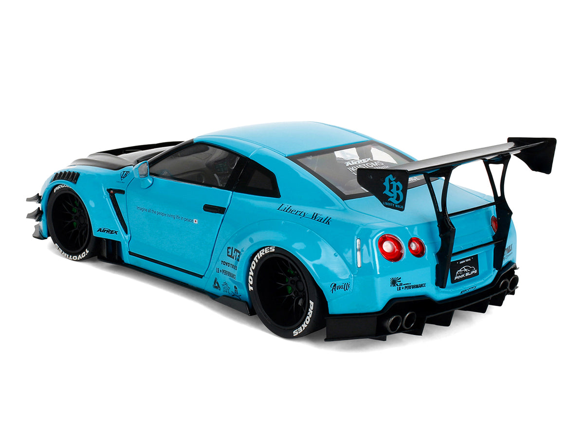 Nissan GT-R (R35) Liberty Walk Body Kit 2.0 RHD (Right Hand Drive) Blue with Black Hood "Pink Slips" Series 1/18 Diecast Model Car
