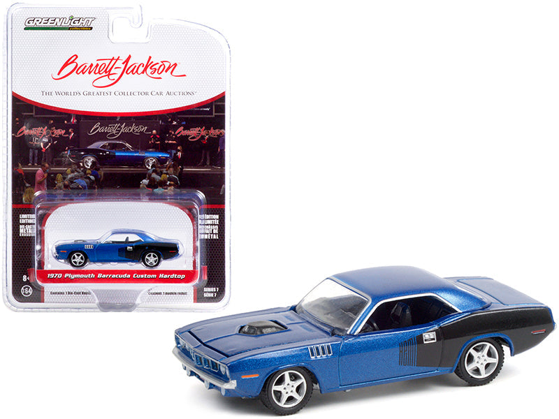 1970 Plymouth Barracuda Custom Hardtop Blue Metallic and Black with Modern HEMI Lettering (Lot #720) Barrett Jackson "Scottsdale Edition" Series 7 1/64 Diecast Model Car