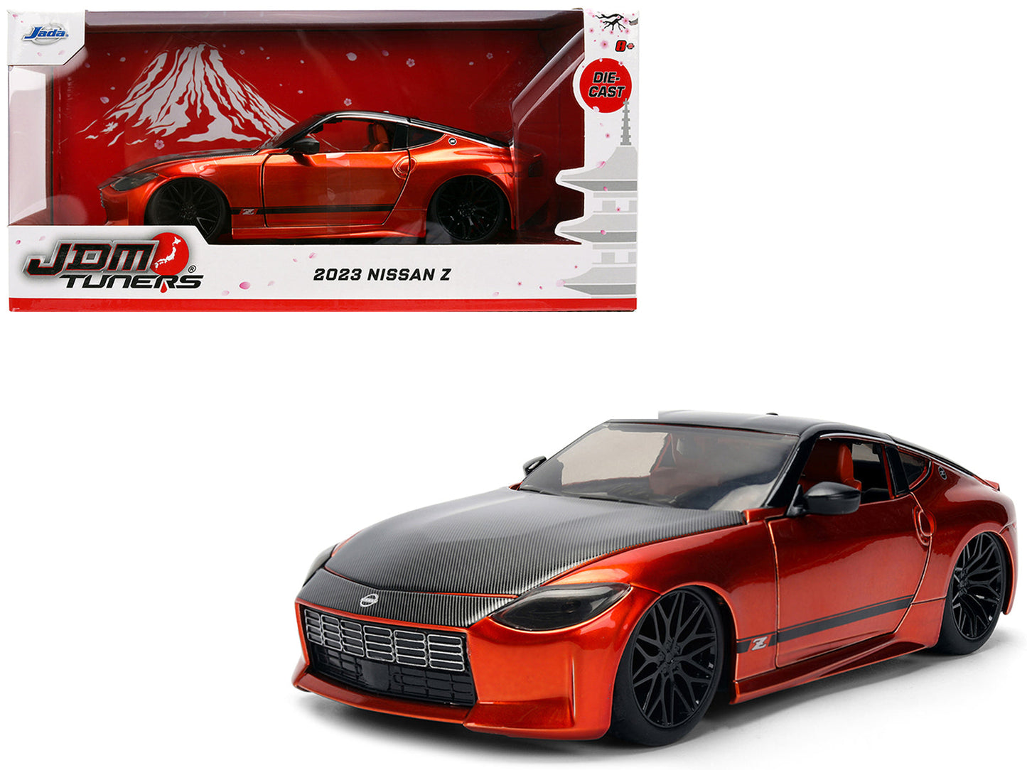 2023 Nissan Z Orange Metallic with Carbon Hood and Black Top "JDM Tuners" Series 1/24 Diecast Model Car