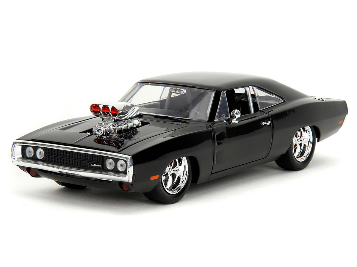 Dom's 1970 Dodge Charger R/T Black and Brian's Toyota Supra Orange with Graphics Set of 2 Cars "Fast & Furious 25th Anniversary" "Fast & Furious" Series 1/24 Diecast Model Cars