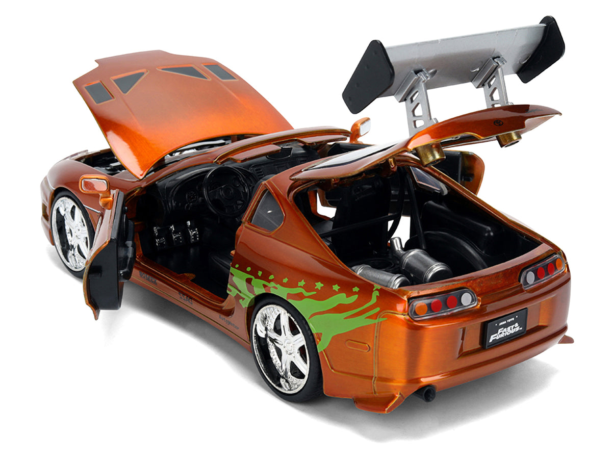 Brian's Toyota Supra Orange Color Brush Finish 25 Years of Fast & Furious Anniversary "The Fast and the Furious" (2001) Movie "Fast & Furious" Series 1/24 Diecast Model Car