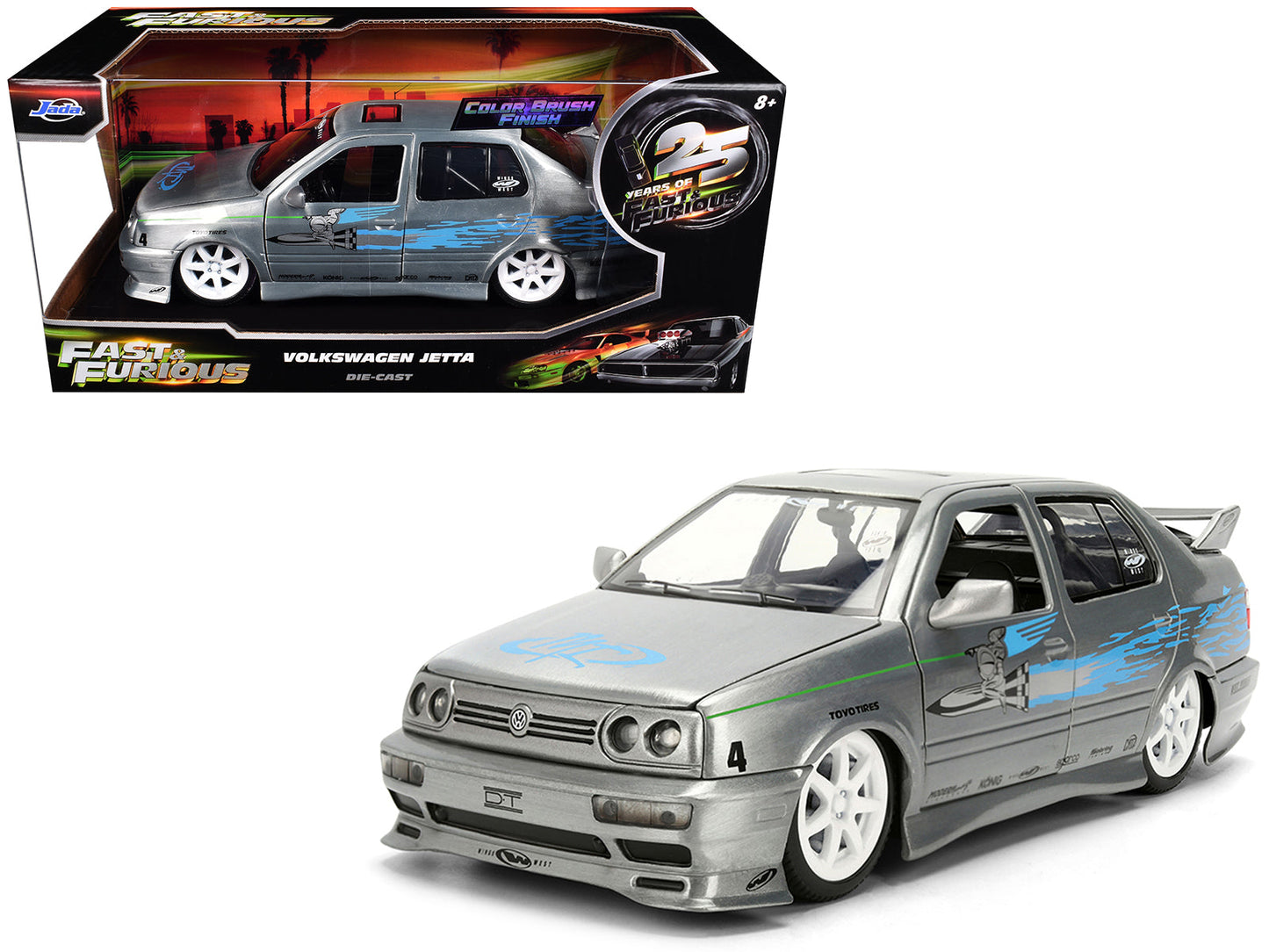Volkswagen Jetta Raw Metal Color Brush Finish "The Fast and the Furious" (2001) Movie "25 Years of Fast & Furious" Series 1/24 Diecast Model Car