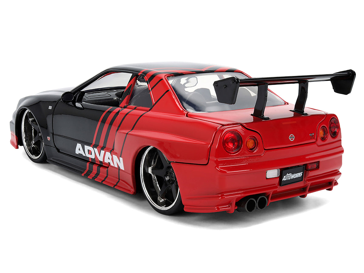 2002 Nissan Skyline GT-R (R34) RHD (Right Hand Drive) "ADVAN" Black and Red "AutoWorks" Series 1/24 Diecast Car Model