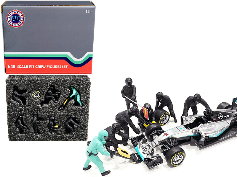 Formula One F1 Pit Crew 7 Figurine Set Team Black for 1/43 Scale Models
