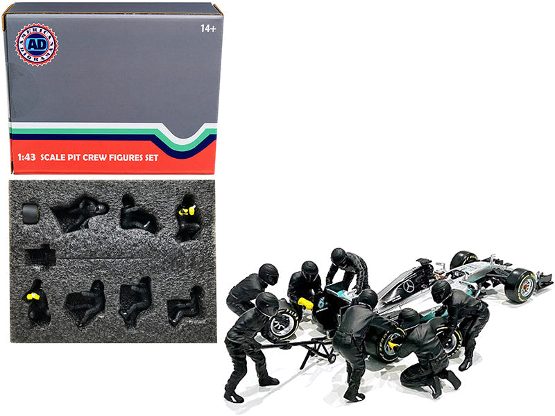 Formula One F1 Pit Crew 7 Figurine Set Team Black Release II for 1/43 Scale Models