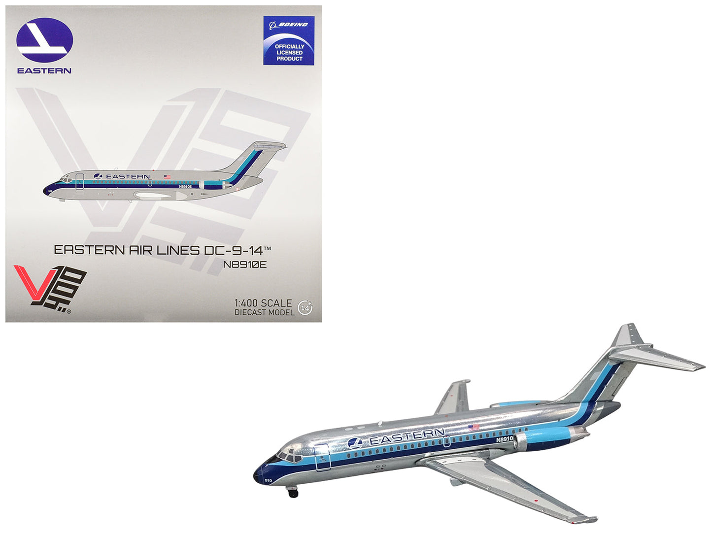 McDonnell Douglas DC-9-14 Commercial Aircraft "Eastern Air Lines" (N8910E) Silver with Blue Stripes 1/400 Diecast Model