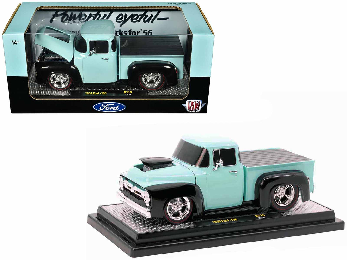 1956 Ford F-100 Pickup Truck Light Blue and Black Limited Edition to 6250 pieces Worldwide 1/24 Diecast Model Car