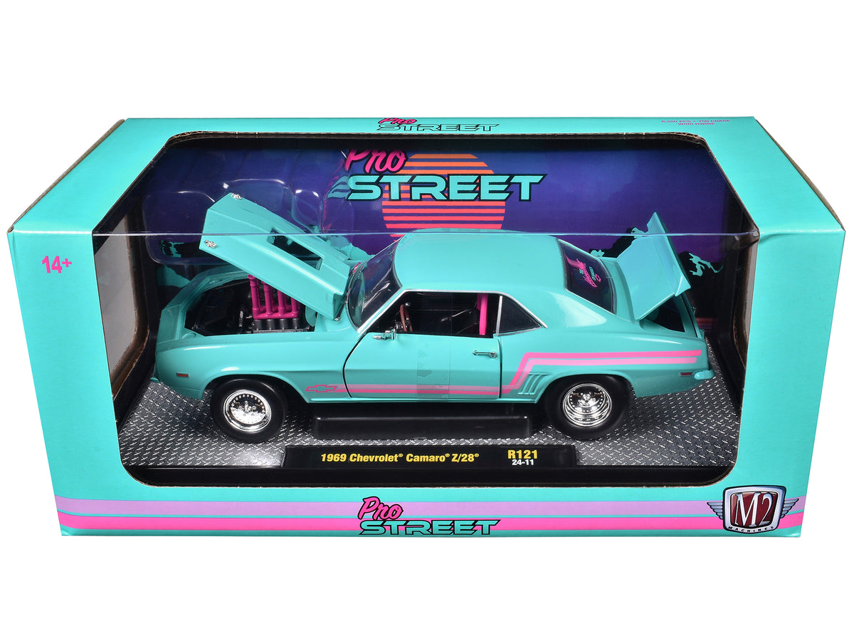 1969 Chevrolet Camaro Z/28 Light Blue with Pink Stripes "Pro Street" Limited Edition to 6250 pieces Worldwide 1/24 Diecast Model Car