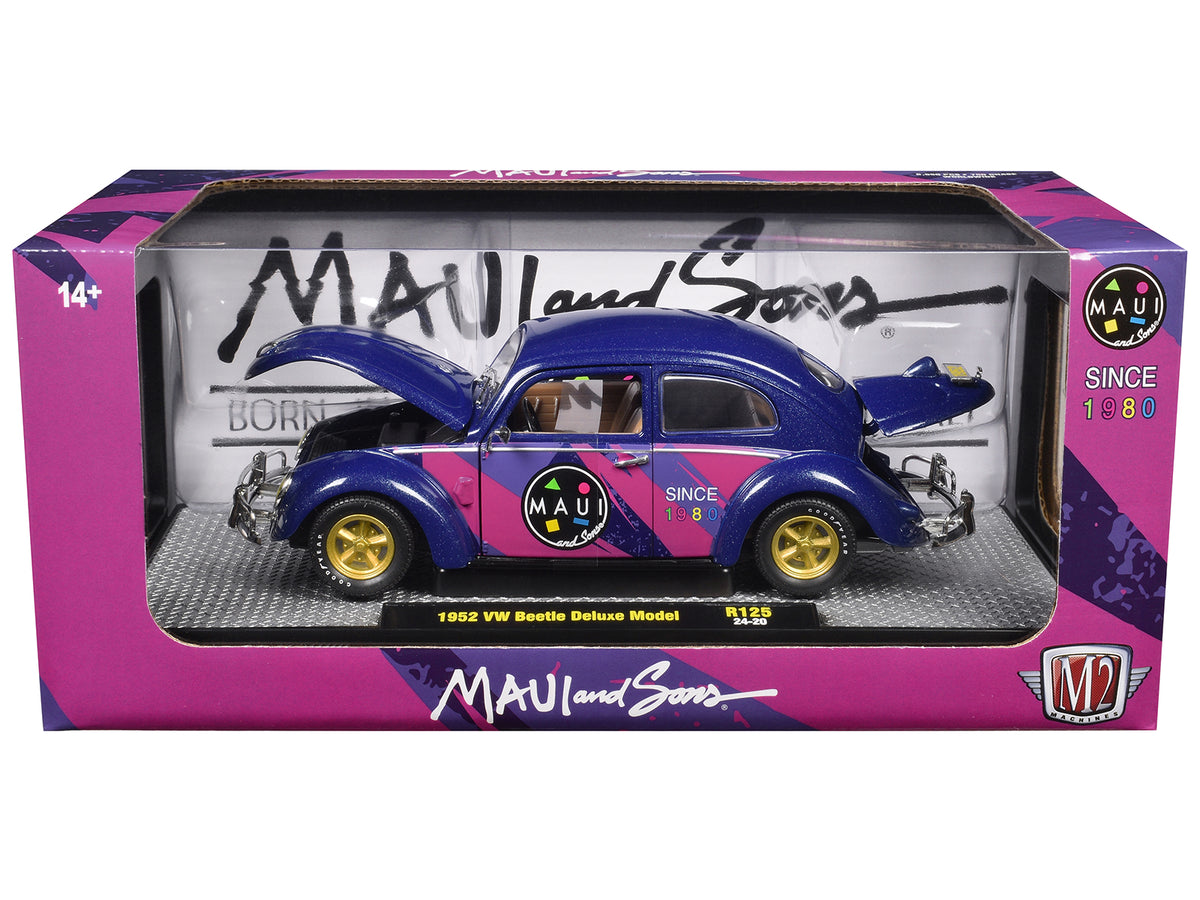 1952 Volkswagen Beetle Deluxe Model "Maui & Sons" Purple Metallic with Graphics Limited Edition to 6650 pieces Worldwide 1/24 Diecast Model Car