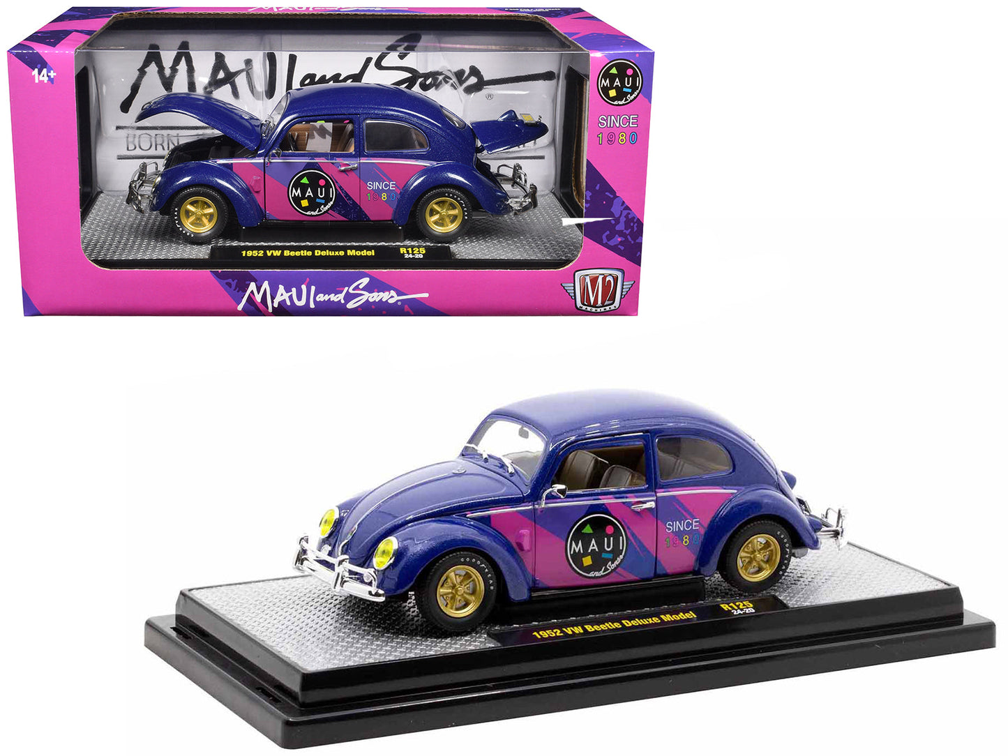 1952 Volkswagen Beetle Deluxe Model "Maui & Sons" Purple Metallic with Graphics Limited Edition to 6650 pieces Worldwide 1/24 Diecast Model Car