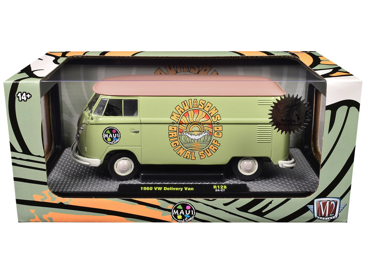 1960 Volkswagen Delivery Van "Maui & Sons" Light Olive Green with Salmon Top Limited Edition to 6650 pieces Worldwide 1/24 Diecast Model Car