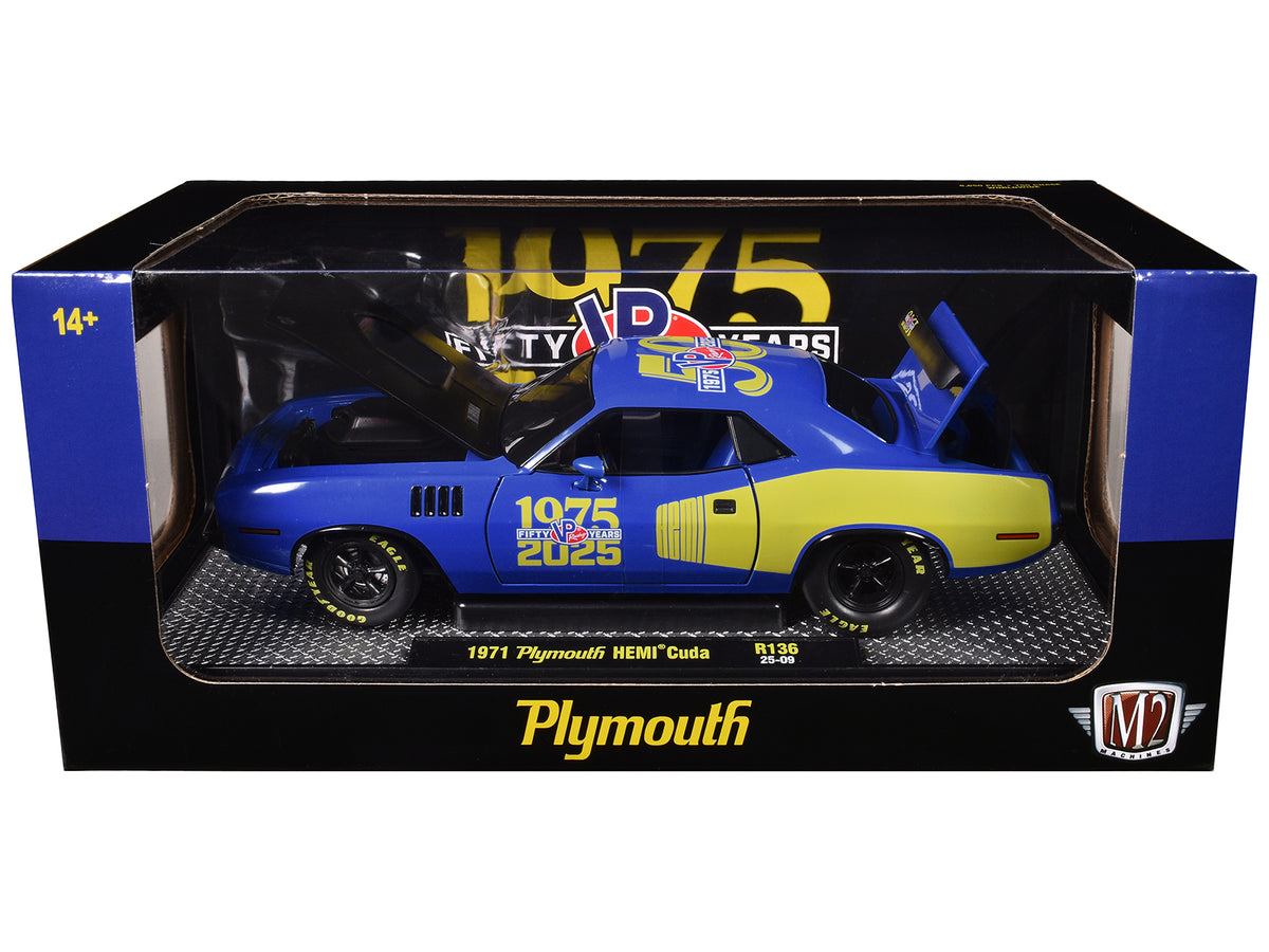 1971 Plymouth Hemi Cuda "VP Racing 50 Years" Blue with Yellow Sides Limited Edition to 8650 pieces Worldwide 1/24 Diecast Model Car