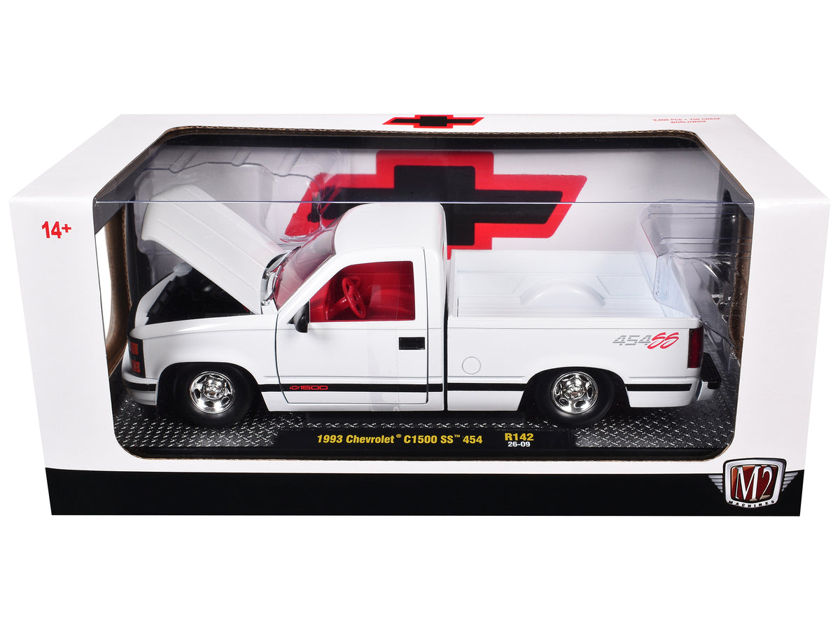 1993 Chevrolet C1500 SS 454 Pickup Truck White with Red Interior Limited Edition to 9600 pieces Worldwide 1/24 Diecast Model Car