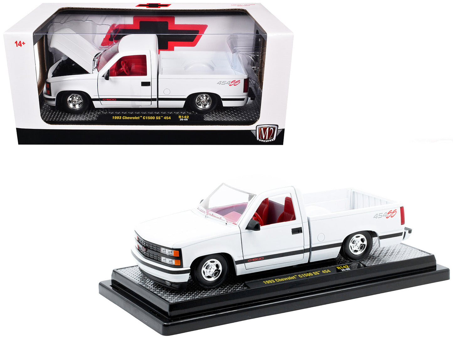 1993 Chevrolet C1500 SS 454 Pickup Truck White with Red Interior Limited Edition to 9600 pieces Worldwide 1/24 Diecast Model Car