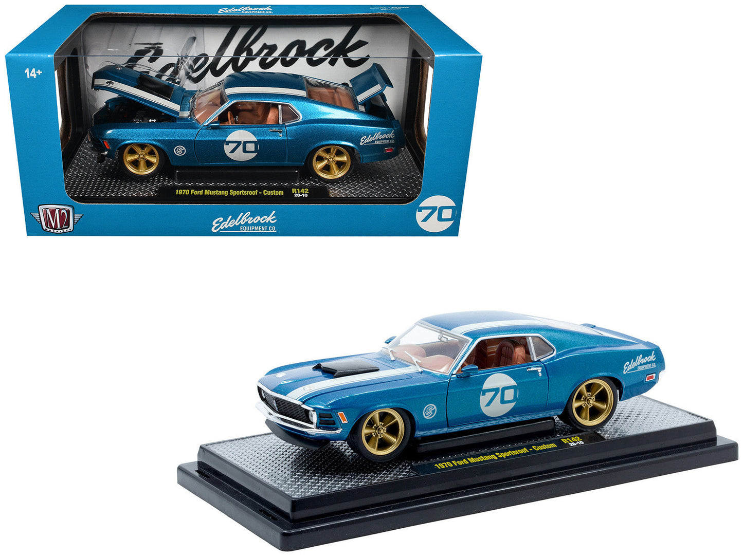 1970 Ford Mustang Sportsroof #70 Blue Metallic with White Stripes Limited Edition to 4050 pieces Worldwide 1/24 Diecast Model Car
