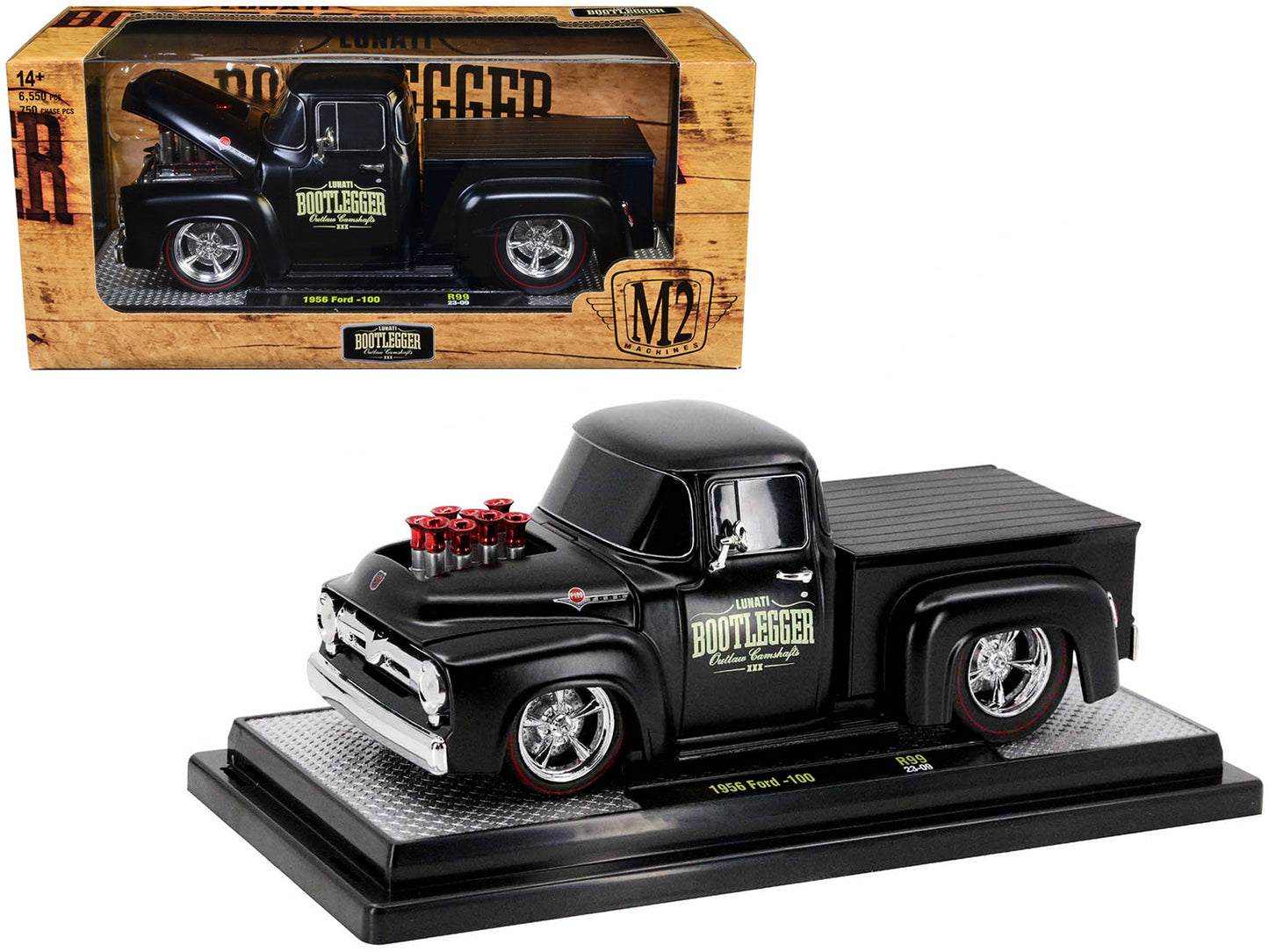 1956 Ford F-100 Pickup Truck Matt Black "Lunati Bootlegger" Limited Edition to 6550 pieces Worldwide 1/24 Diecast Model Car