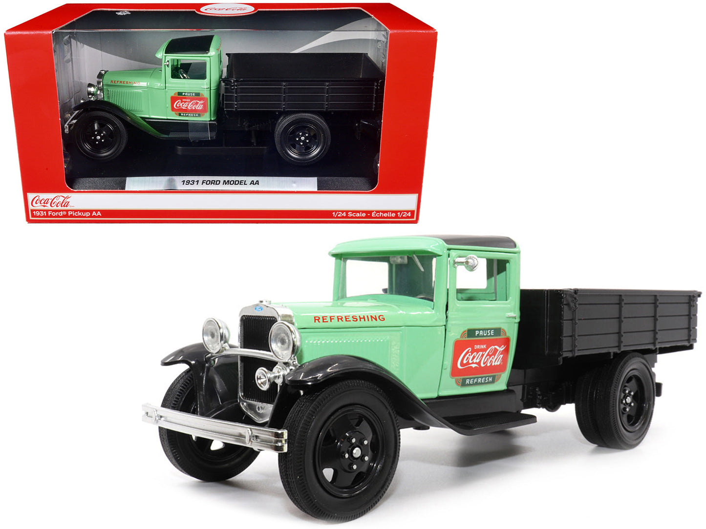 1931 Ford Model AA Pickup Truck Light Green and Black "Pause. Refresh. Drink Coca-Cola" 1/24 Diecast Model Car