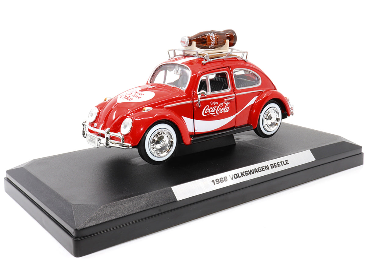 1966 Volkswagen Beetle Red "Enjoy Coca-Cola" with Roof Rack and Accessories 1/24 Diecast Model Car