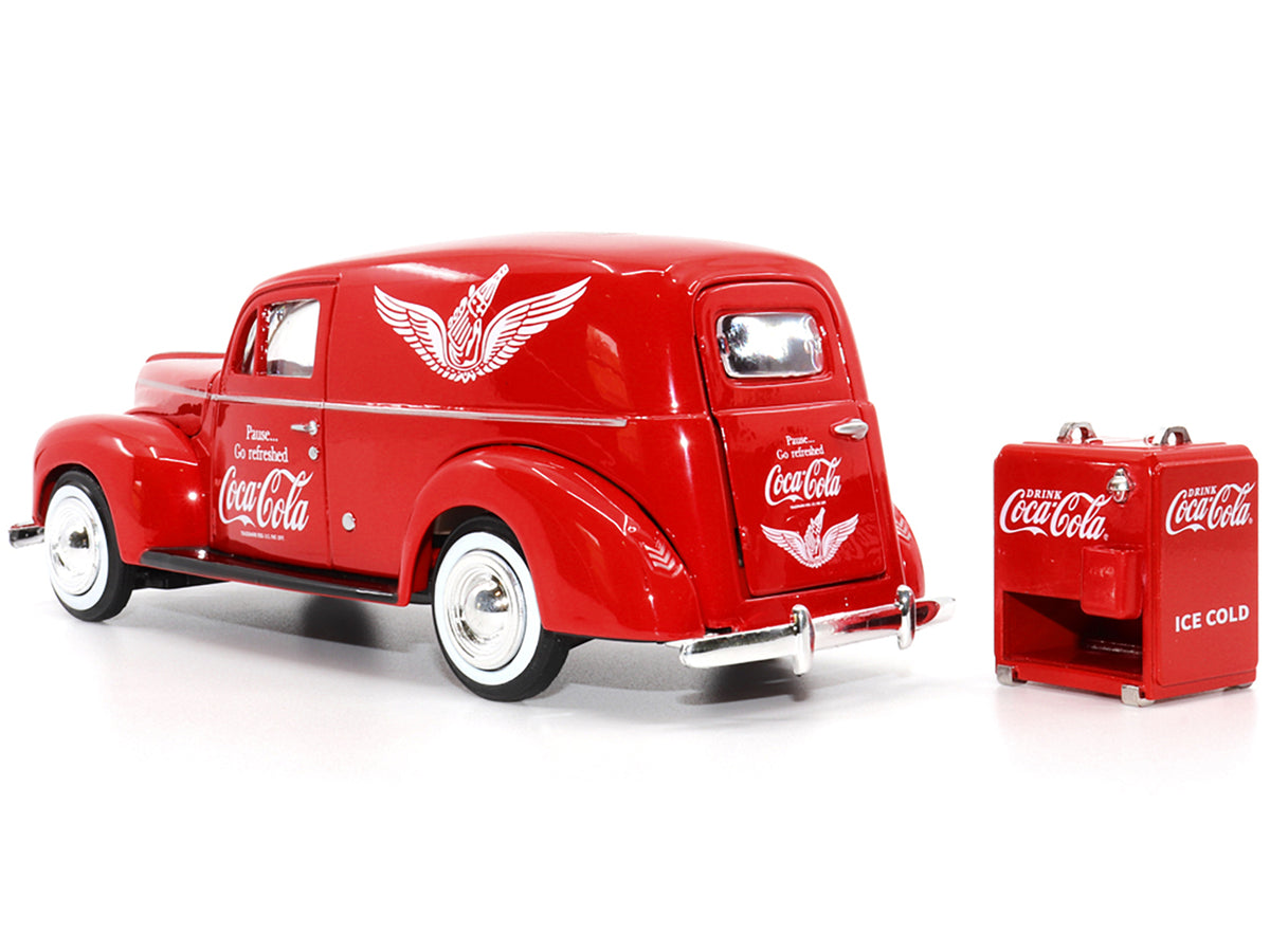 1940 Ford Sedan Cargo Van Red "Pause... Go Refreshed Coca-Cola" with Vending Machine Accessory 1/24 Diecast Model Car