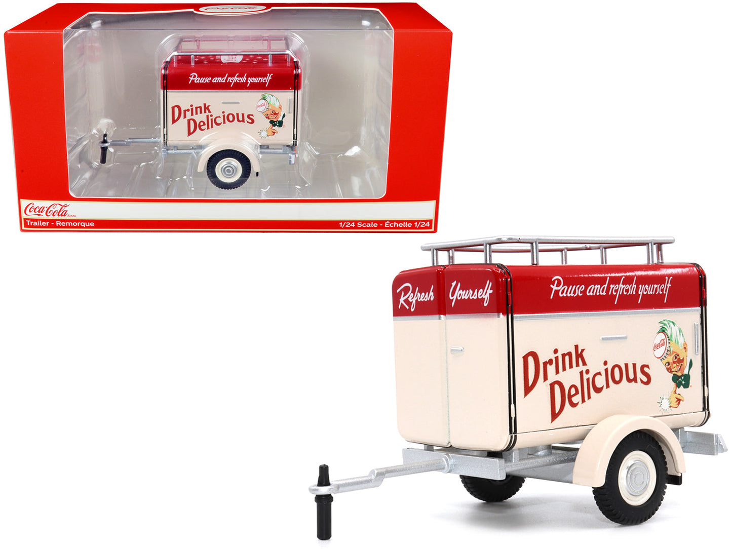 Travel Trailer Cream with Red Top "Pause and Refresh Yourself Drink Delicious Coca-Cola" 1/24 Diecast Model Car