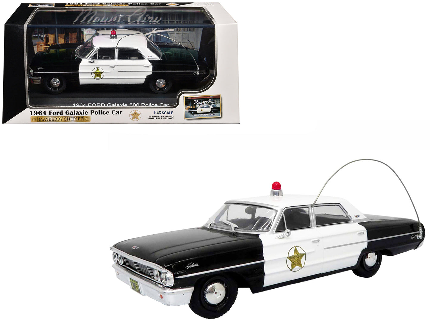 1964 Ford Galaxie 500 Police Car "Mount Airy Mayberry Sheriff" Black and White 1/43 Diecast Model