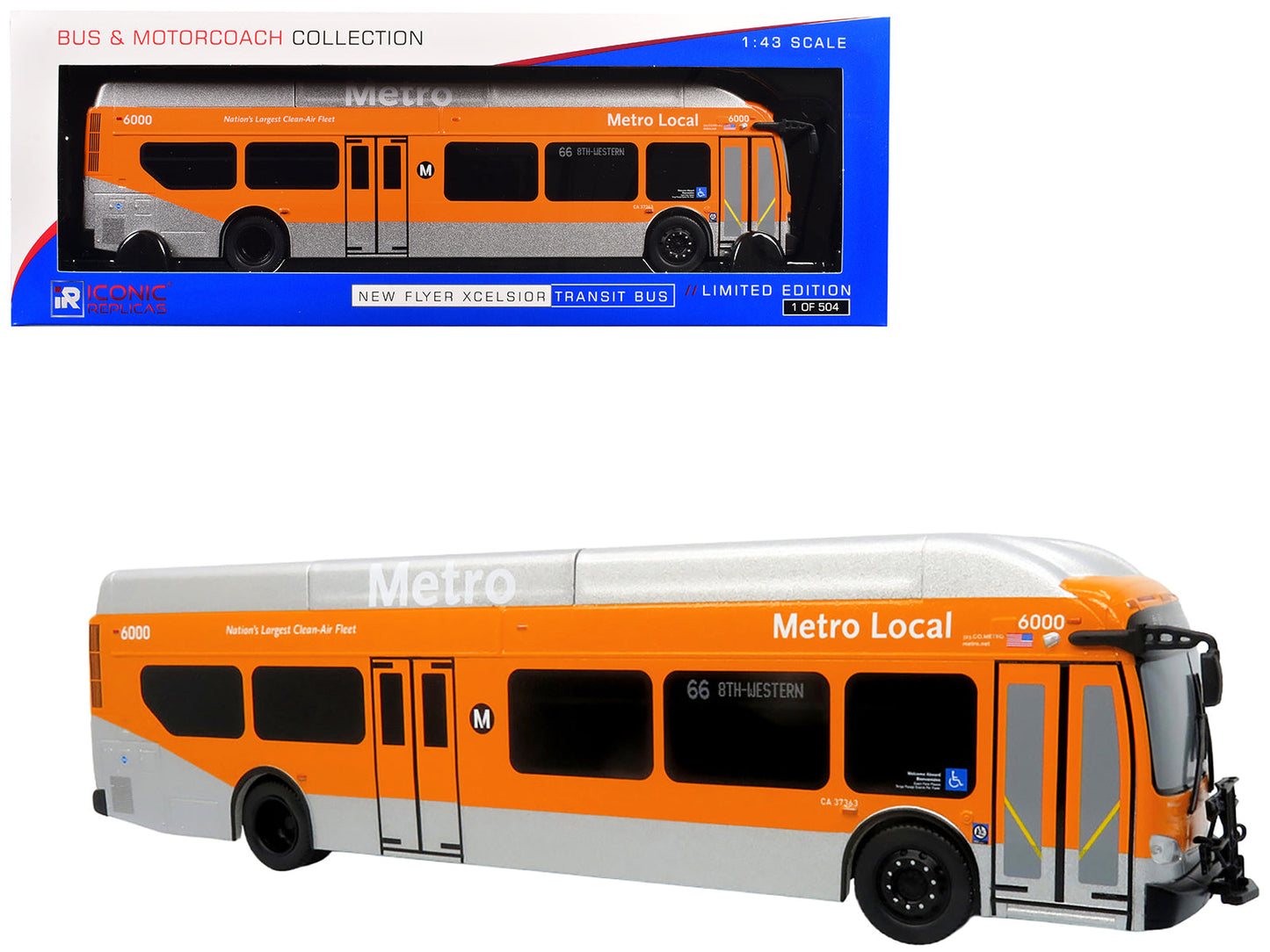New Flyer Xcelsior Transit Bus Bank "Los Angeles Metro" Orange and Silver "The Bus & Motorcoach Collection" Limited Edition to 504 Pieces Worldwide 1/43 Model