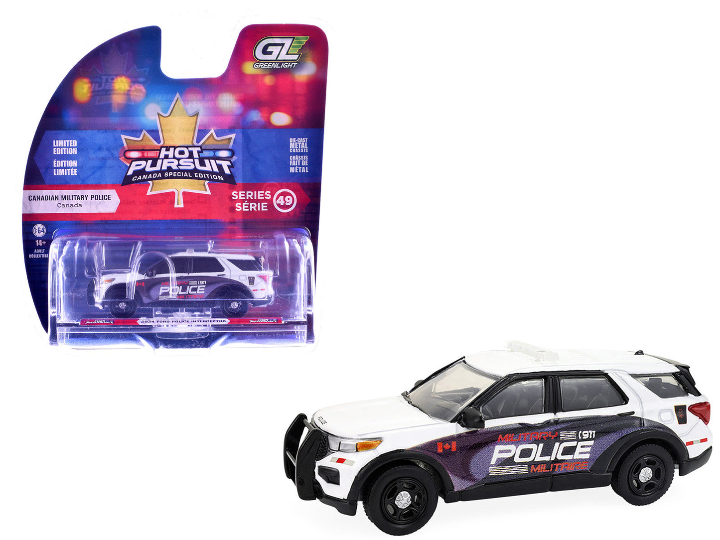 2024 Ford Police Interceptor Utility "Canada Military Police" White with Graphics "Hot Pursuit - Canada Special Edition" Series 1/64 Diecast Model Car