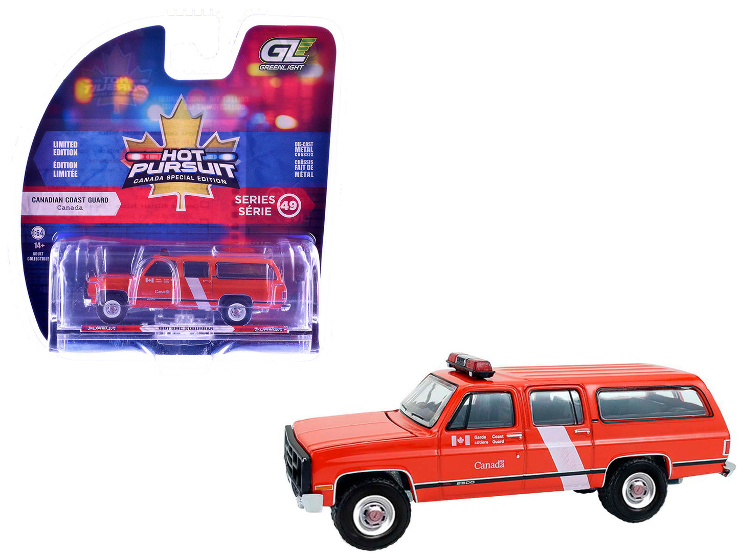 1991 GMC Suburban "Canada Coast Guard" Red with White Stripes "Hot Pursuit - Canada Special Edition" Series 1/64 Diecast Model Car