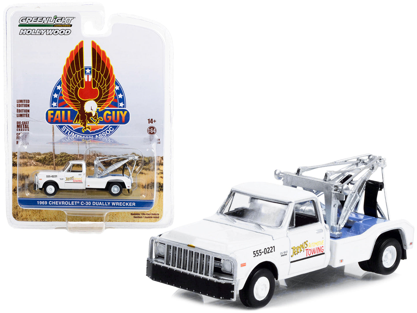 1969 Chevrolet C-30 Dually Wrecker Tow Truck White "Jerry’s Towing" "Fall Guy Stuntman Association" Hollywood Special Edition 1/64 Diecast Model Car