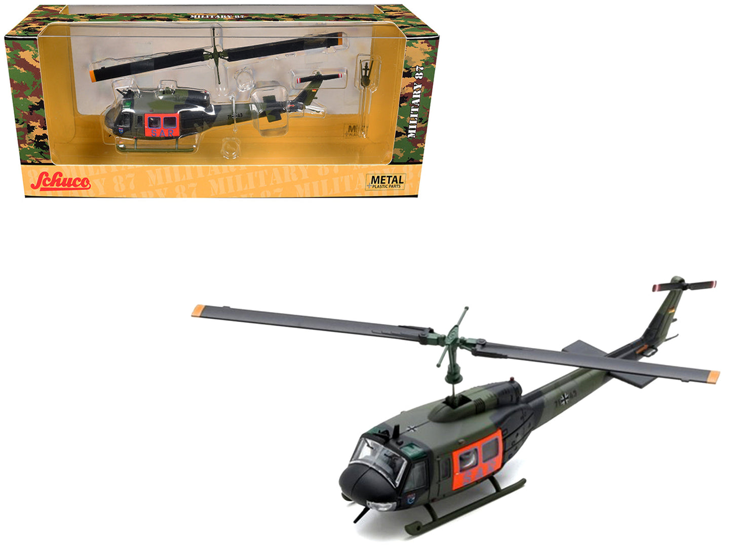 Bell UH 1D Helicopter "SAR - German Army" Green Camouflage 1/87 (HO) Scale Diecast Model Car