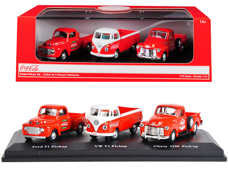 "Classic Pickups" Gift Set of 3 Pickup Trucks "Coca Cola" 1/72 Diecast Model Cars