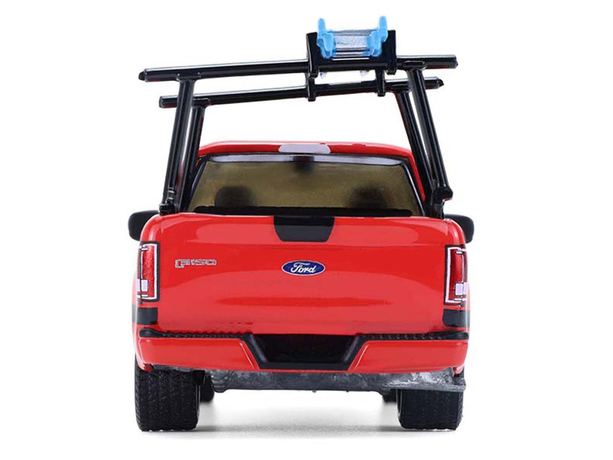 2015 Ford F-150 Pickup Truck with Ladder Rack Red with Black Stripes "Down on the Farm" Series 11 1/64 Diecast Model